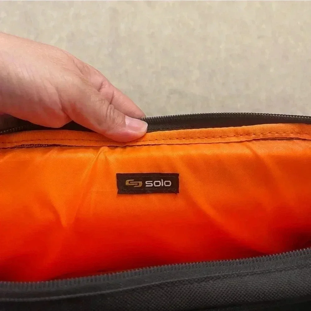 Solo Ace Slim Brief Laptop Briefcase Messenger Bag Black Orange Adjustable Strap